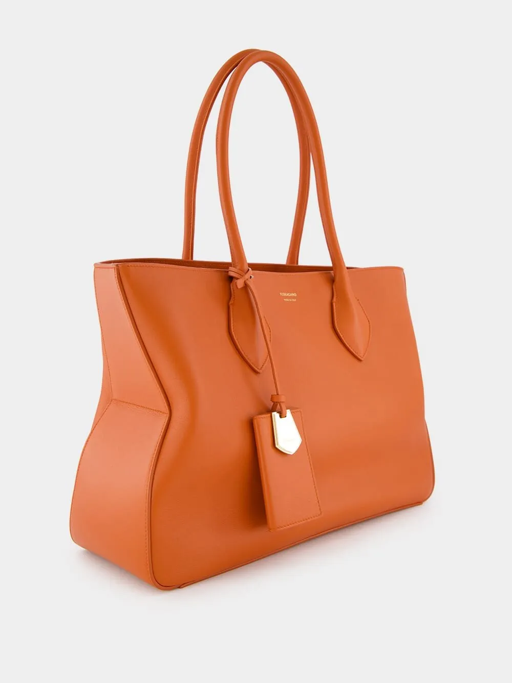 Medium Orange Leather Tote Bag
