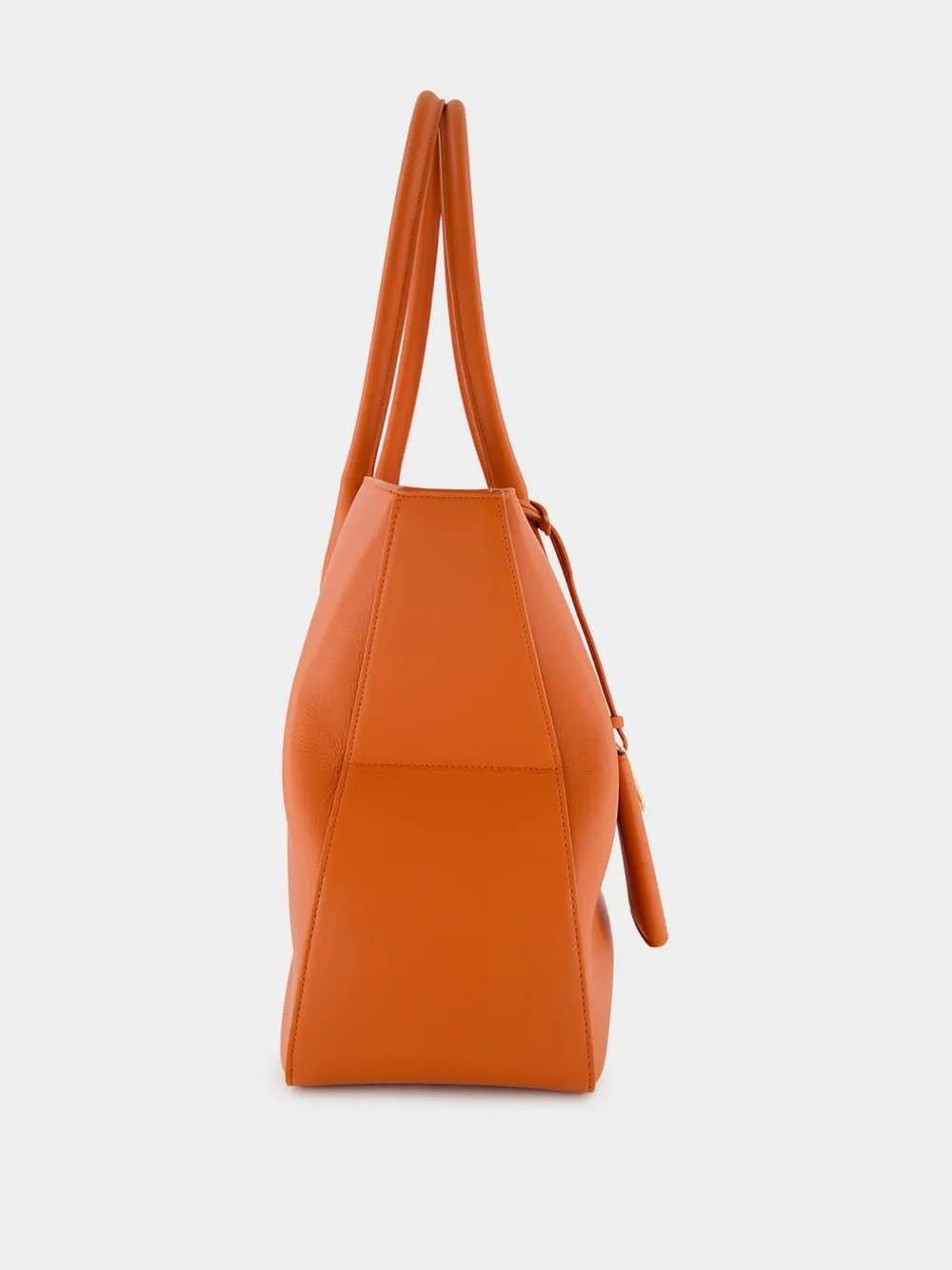 Medium Orange Leather Tote Bag