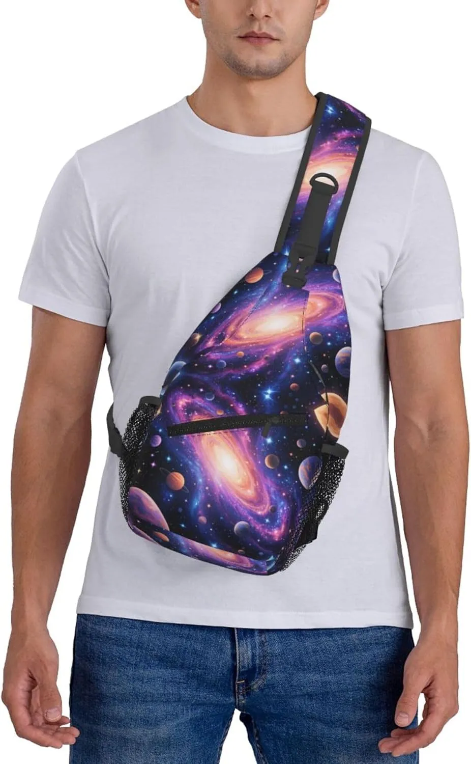 Men & Women Sling Backpack Gym Bags Sack Daypack Outdoor Backpack - Anti-Theft Multipurpose Bookbag, Handy Crossbody Chest Rucksack - Solar System Galaxy Space Planet Art