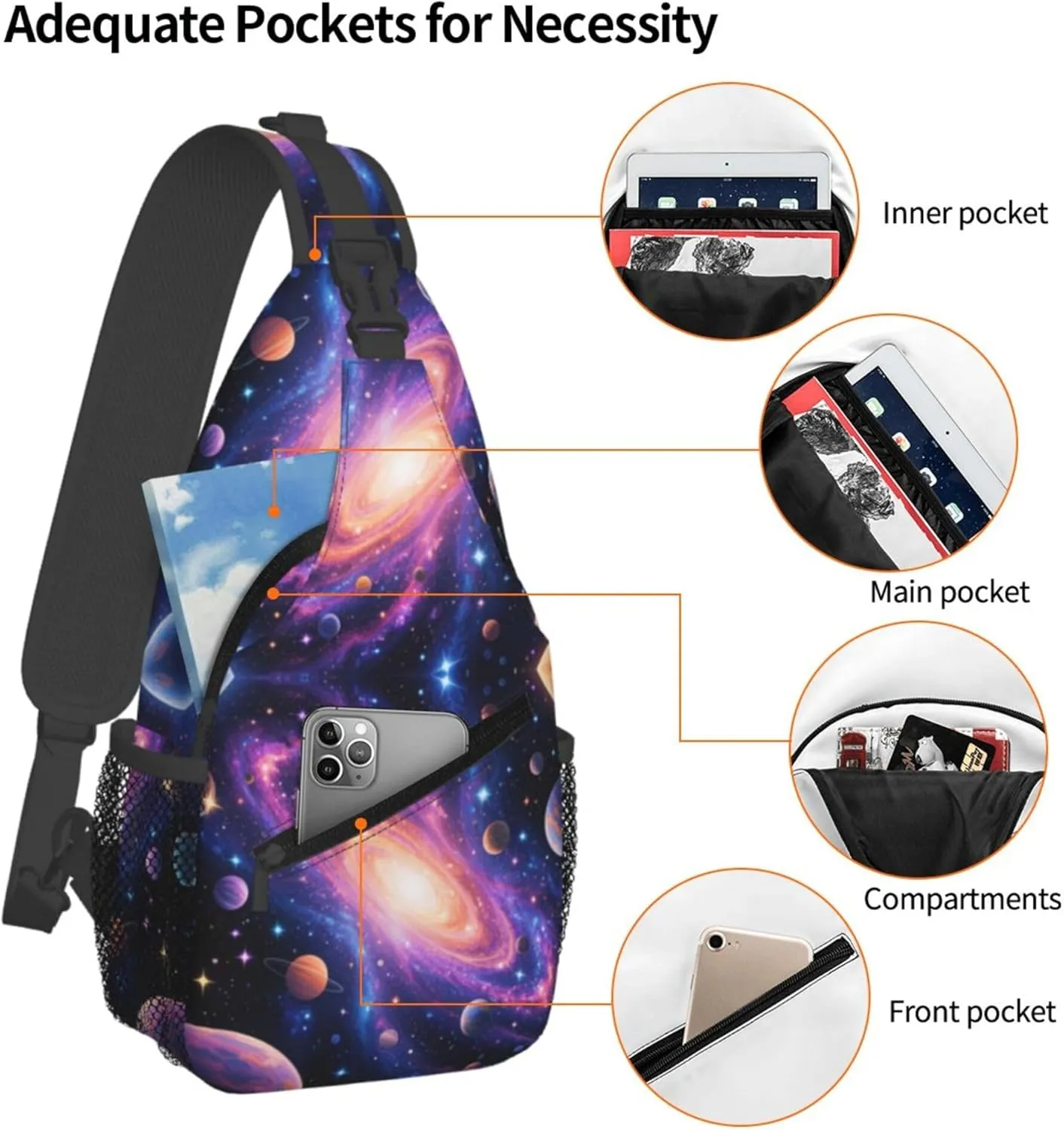 Men & Women Sling Backpack Gym Bags Sack Daypack Outdoor Backpack - Anti-Theft Multipurpose Bookbag, Handy Crossbody Chest Rucksack - Solar System Galaxy Space Planet Art