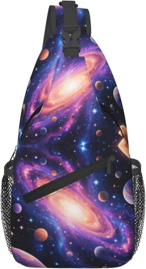 Men & Women Sling Backpack Gym Bags Sack Daypack Outdoor Backpack - Anti-Theft Multipurpose Bookbag, Handy Crossbody Chest Rucksack - Solar System Galaxy Space Planet Art