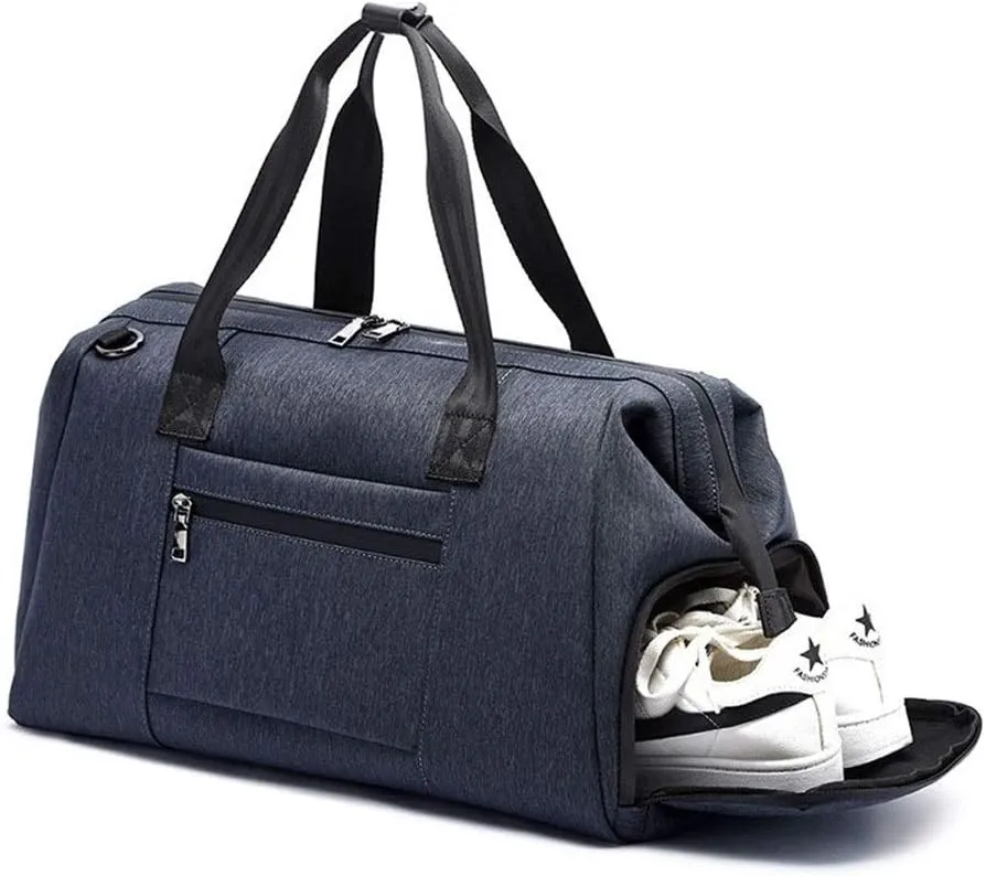 Men men Sports Gym Bag Nylon Luggage Handbag Overnight Weekender Overnight Travel Duffels with Waterproof Shoe Compartment Sports Overnight Gym Luggage Weekend Tot(Dark Blue)