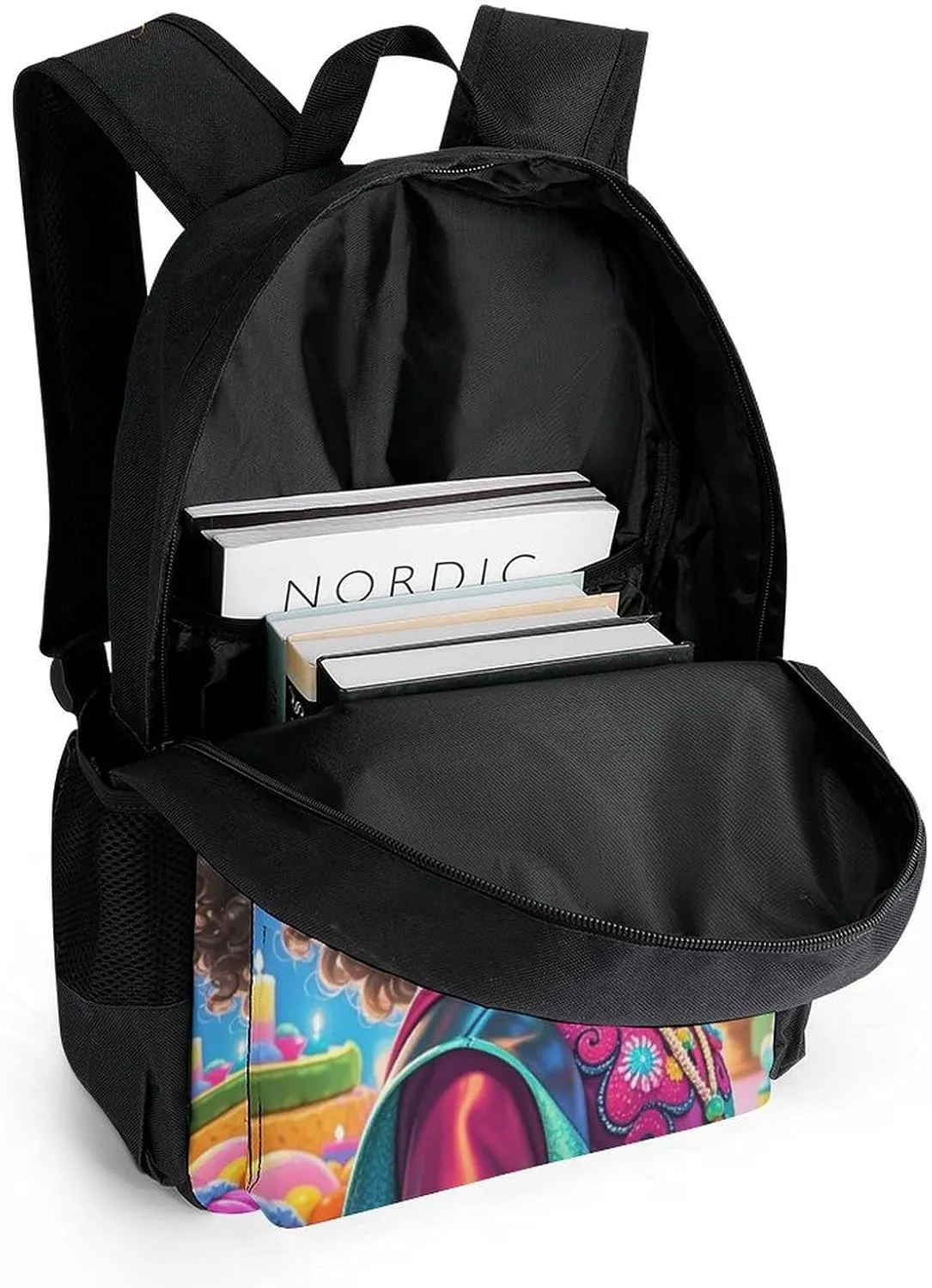 Men Women Lightweight Chic Cartoon Black Woman African American Woman Art Backpack Large Capacity Bookbag With Smooth Zippers for Gym Business Running
