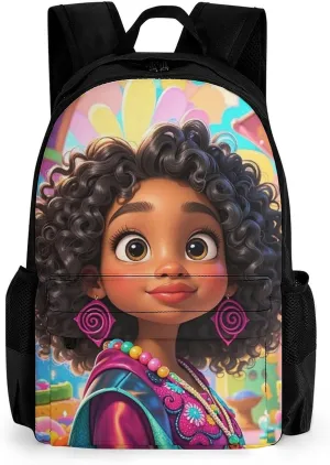 Men Women Lightweight Chic Cartoon Black Woman African American Woman Art Backpack Large Capacity Bookbag With Smooth Zippers for Gym Business Running
