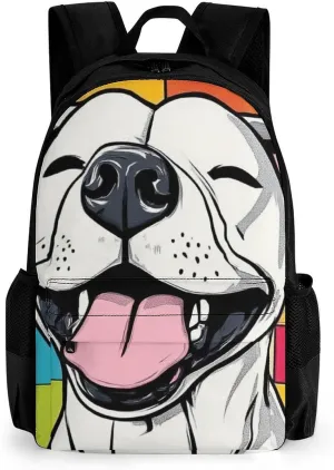Men Women Polyester Checkerboard Painting Cute Funny Pitbull Dog Daypack Backpack Large Capacity Carry On Bag With Smooth Zippers for Hiking Picnic Walking Cycling