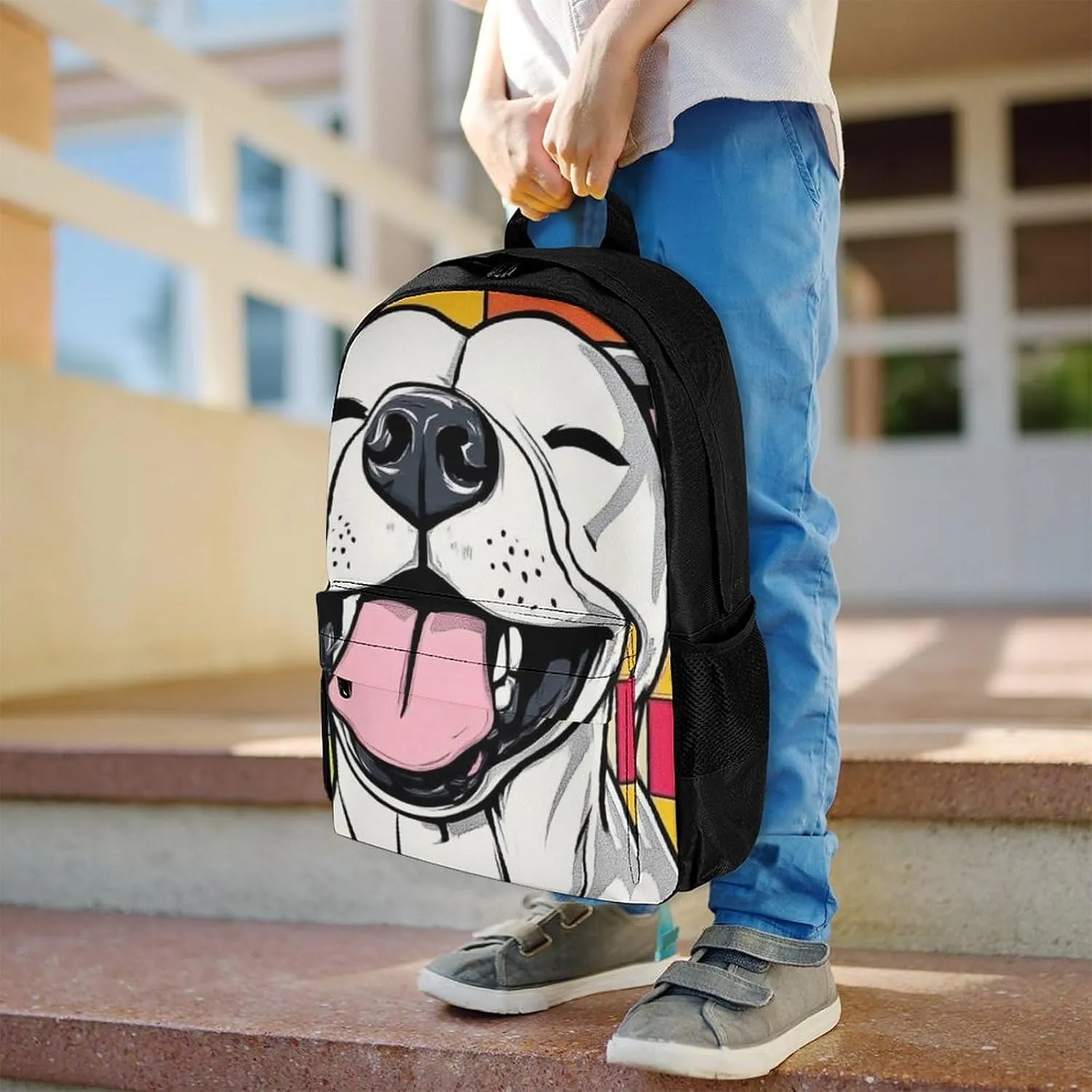 Men Women Polyester Checkerboard Painting Cute Funny Pitbull Dog Daypack Backpack Large Capacity Carry On Bag With Smooth Zippers for Hiking Picnic Walking Cycling