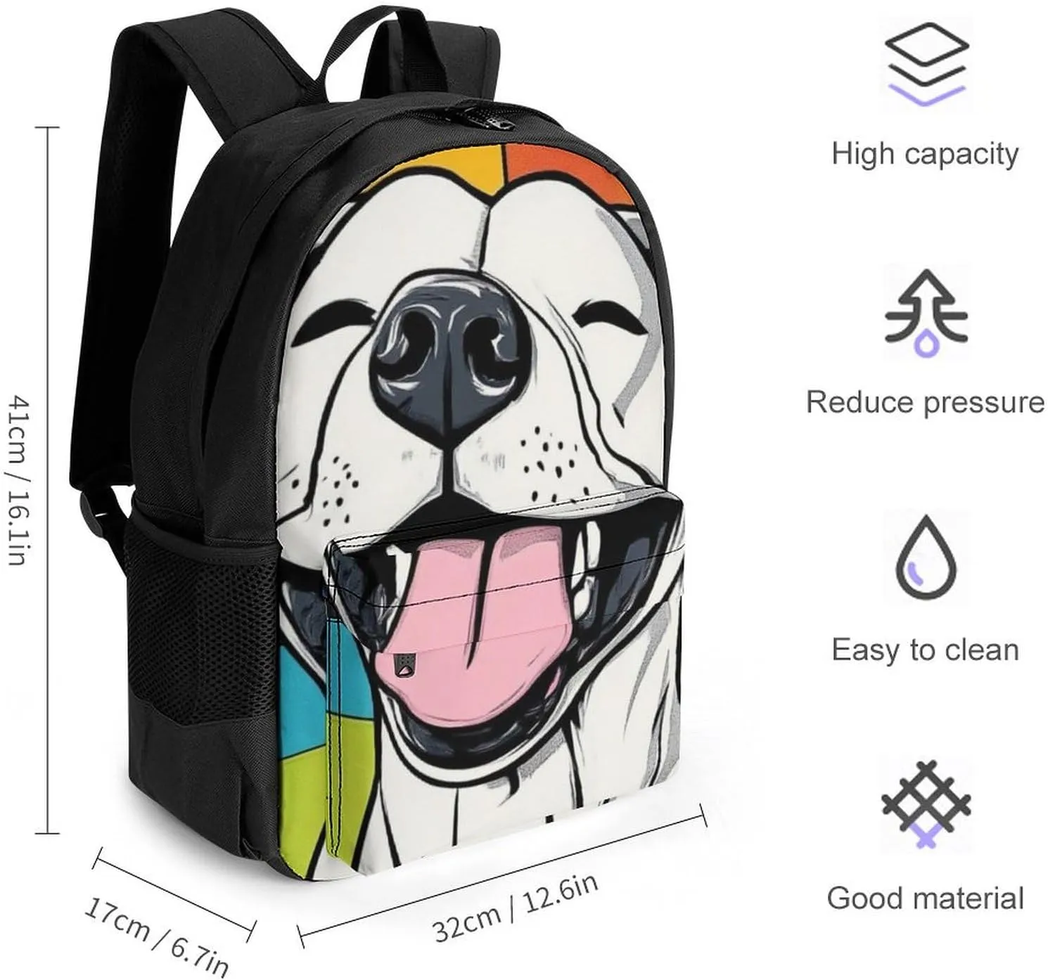 Men Women Polyester Checkerboard Painting Cute Funny Pitbull Dog Daypack Backpack Large Capacity Carry On Bag With Smooth Zippers for Hiking Picnic Walking Cycling