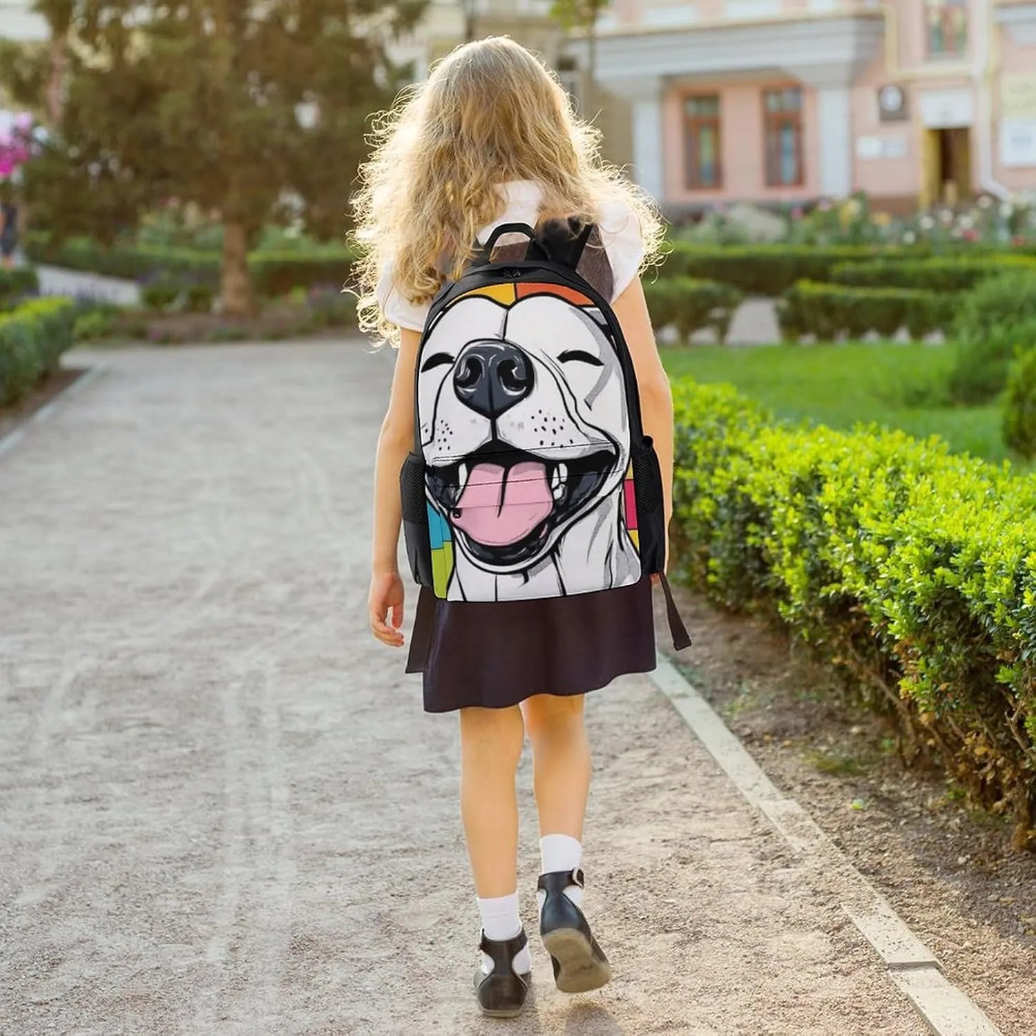 Men Women Polyester Checkerboard Painting Cute Funny Pitbull Dog Daypack Backpack Large Capacity Carry On Bag With Smooth Zippers for Hiking Picnic Walking Cycling