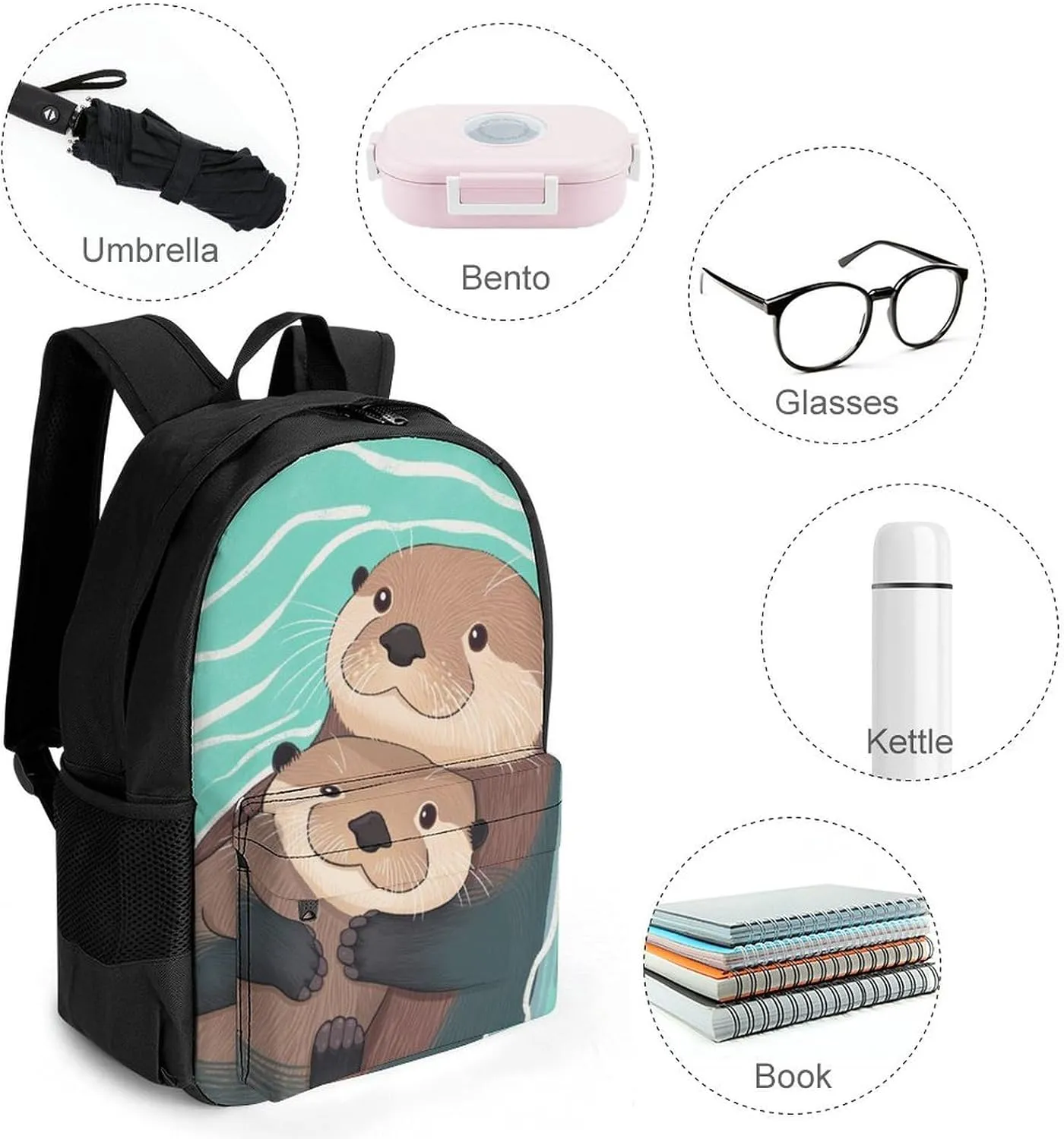 Men Women Polyester Cute Otter Lovers Art Casual Daypack Large Capacity Carry On Bag With Adjustable Shoulder Straps for Camping Work Running