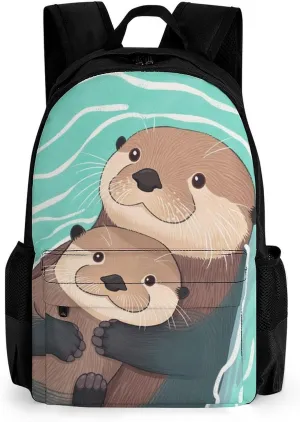 Men Women Polyester Cute Otter Lovers Art Casual Daypack Large Capacity Carry On Bag With Adjustable Shoulder Straps for Camping Work Running