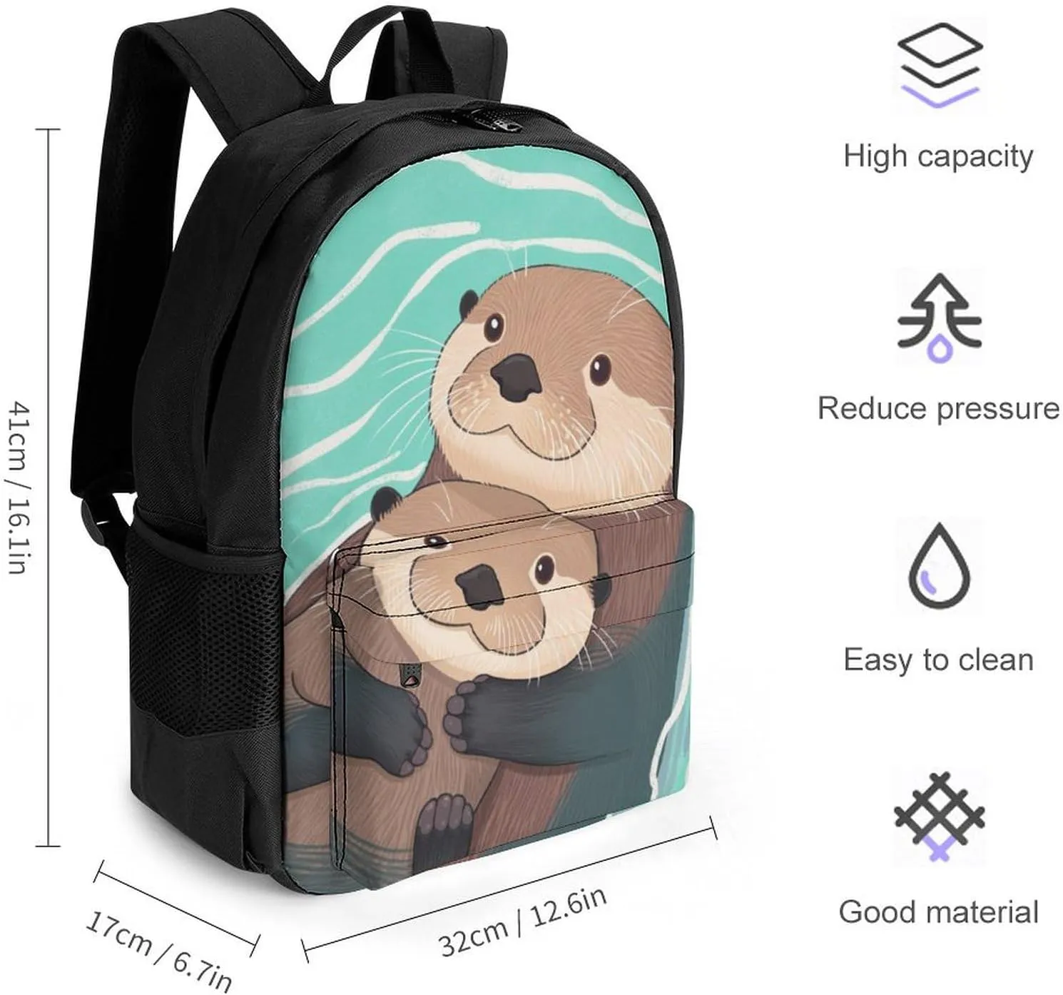 Men Women Polyester Cute Otter Lovers Art Casual Daypack Large Capacity Carry On Bag With Adjustable Shoulder Straps for Camping Work Running