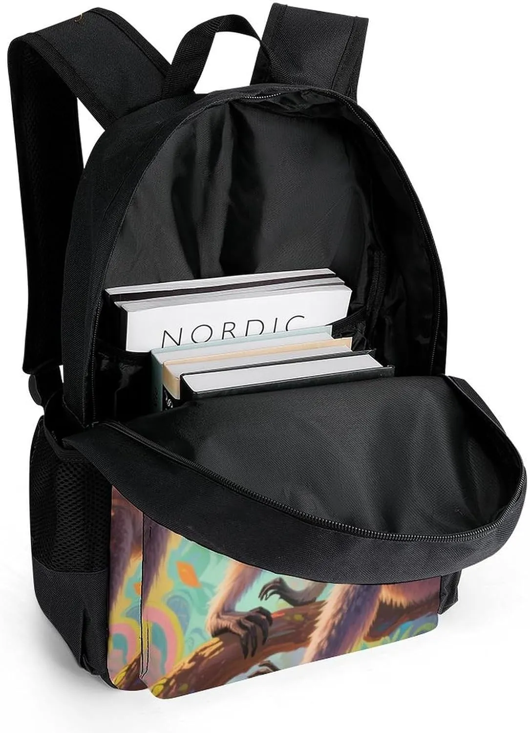 Men Women Polyester Exotic Jungle Animal Lemurs Monkey Art Daypack Big Capacity Shoulder Bag With Smooth Zippers for Hiking Work Walking Cycling