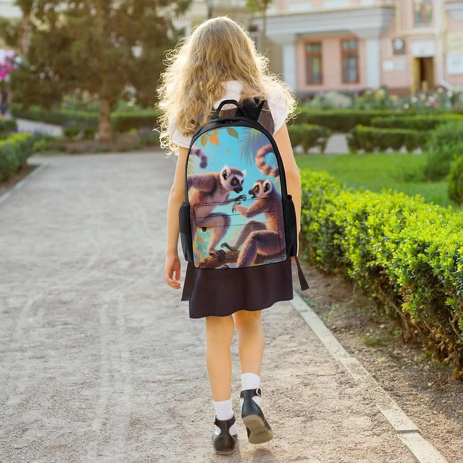 Men Women Polyester Exotic Jungle Animal Lemurs Monkey Art Daypack Big Capacity Shoulder Bag With Smooth Zippers for Hiking Work Walking Cycling