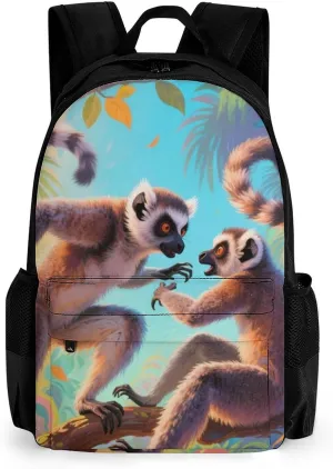 Men Women Polyester Exotic Jungle Animal Lemurs Monkey Art Daypack Big Capacity Shoulder Bag With Smooth Zippers for Hiking Work Walking Cycling