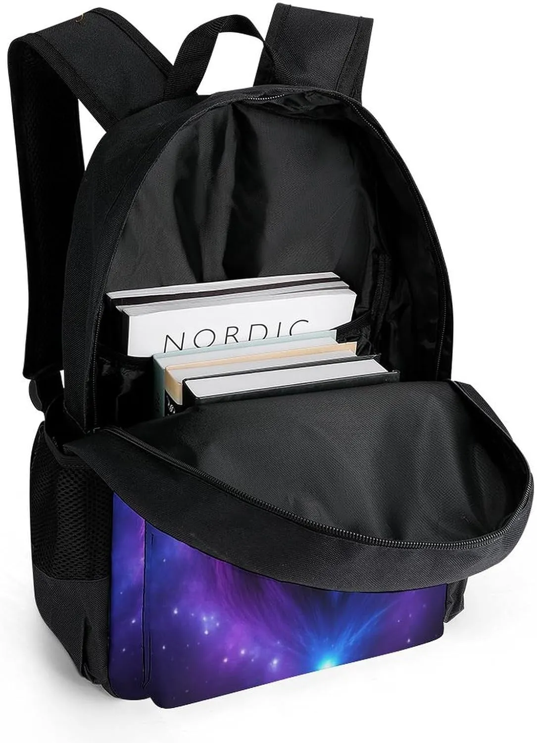 Men Women Polyester Purple Universe Galaxy Magic Wolf In The Space Daypack Big Capacity Shoulder Bag With Adjustable Shoulder Straps for Camping Travel Walking Cycling