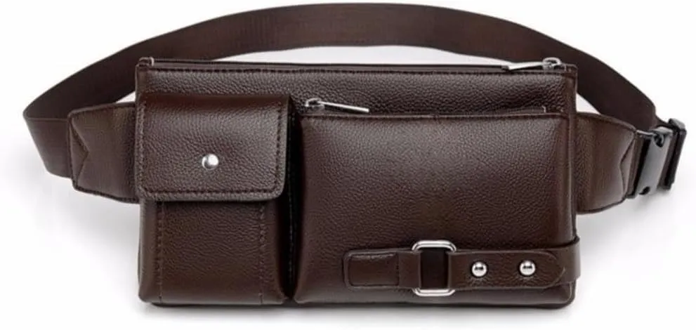 Men's Leather Sling Bag,Chest Shoulder Backpack, Water waterproof Crossbody Bag (#01 Brown)