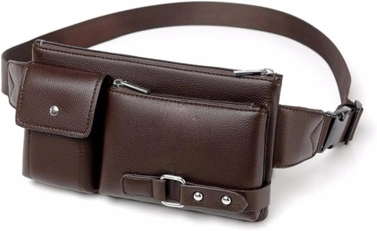 Men's Leather Sling Bag,Chest Shoulder Backpack, Water waterproof Crossbody Bag (#01 Brown)