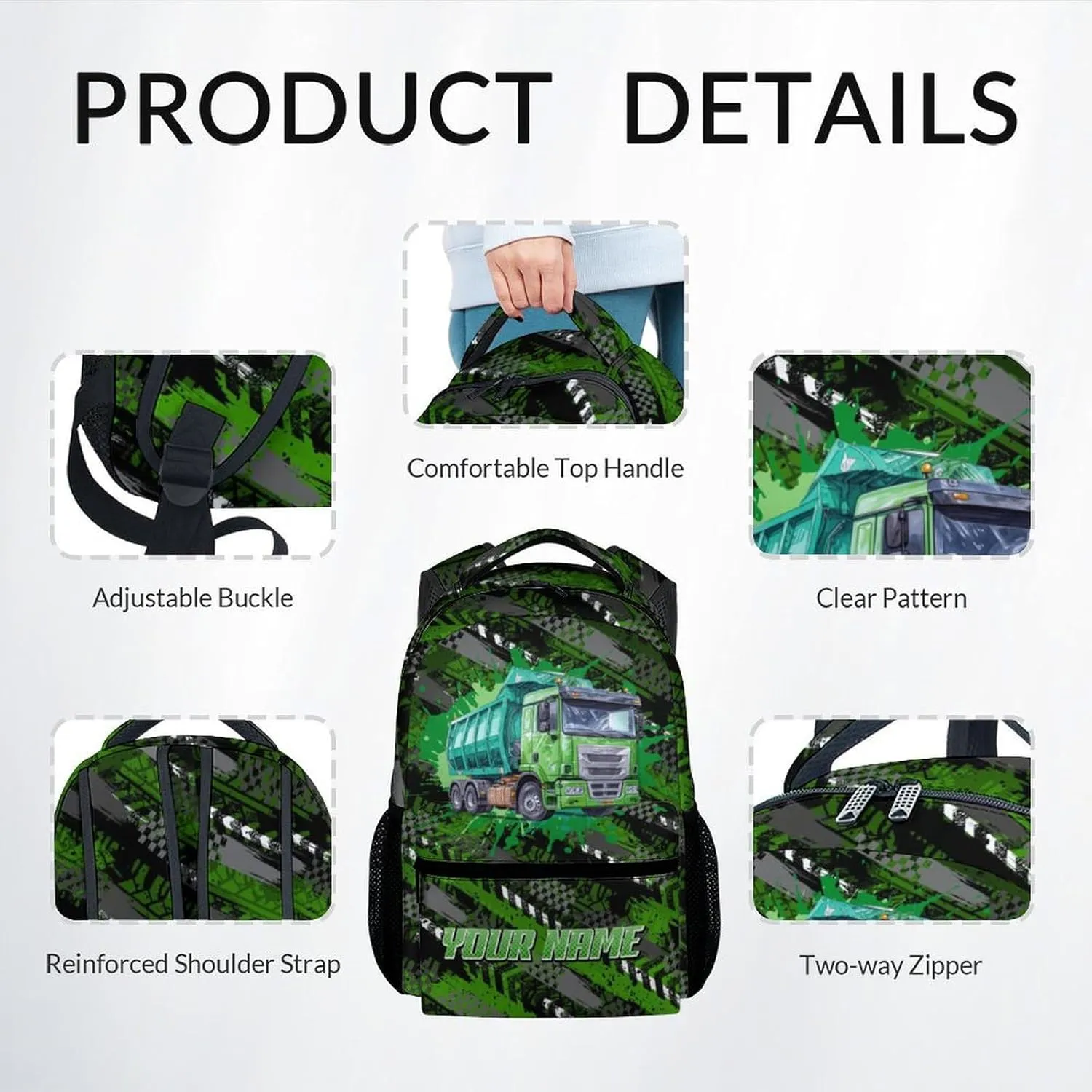 Mercuryelf Boys Backpack with Lunch Box - 17 Inch Garbage Truck Backpacks Set for School - Personalized Cool Bookbag with Lunch Bag and Pencil