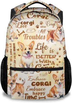 Mercuryelf Boys Bag for School - Cute Corgi Kid Backpack for School, Travel - 17 Inch Dog Bookbag for Teens Corgi Lovers