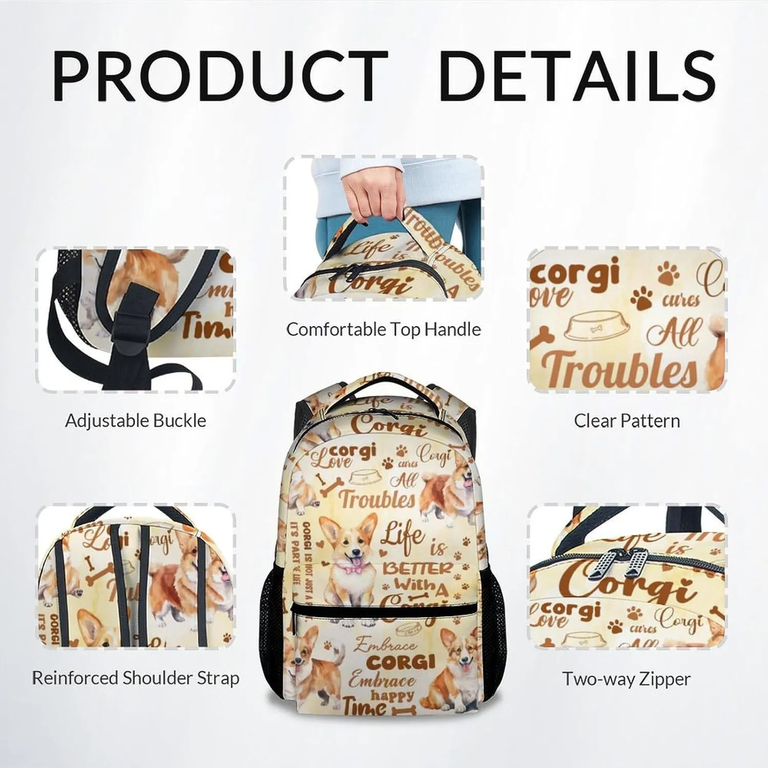Mercuryelf Boys Bag for School - Cute Corgi Kid Backpack for School, Travel - 17 Inch Dog Bookbag for Teens Corgi Lovers