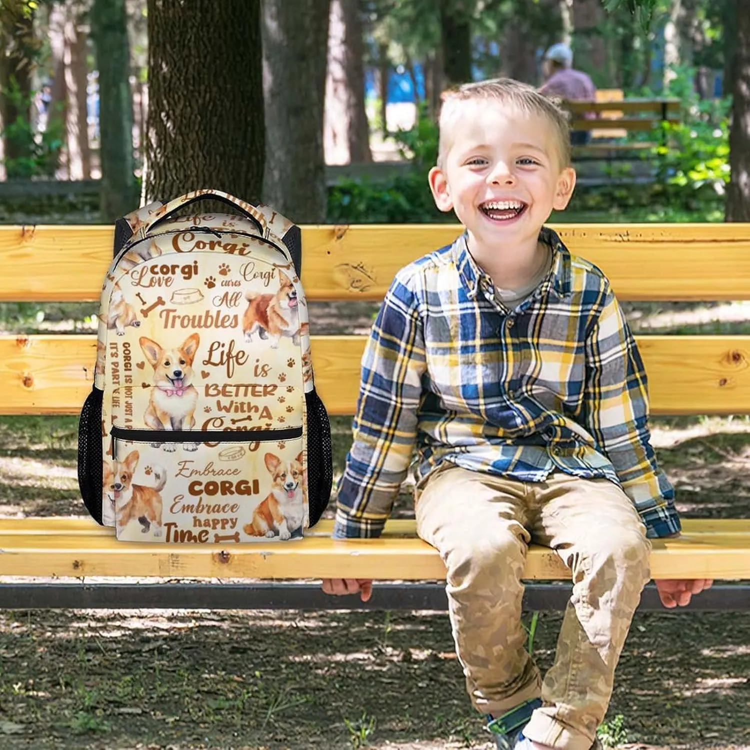 Mercuryelf Boys Bag for School - Cute Corgi Kid Backpack for School, Travel - 17 Inch Dog Bookbag for Teens Corgi Lovers