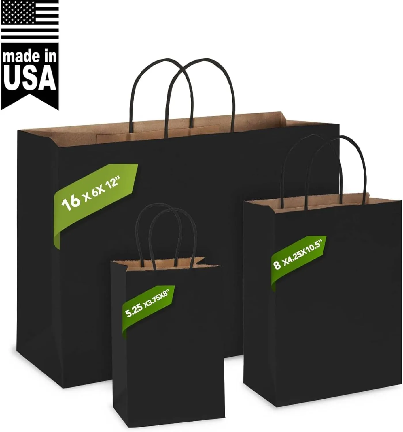 MESHA Black Paper Bags 16x6x12 Inch 100 Pack Large Shopping Kraft Gift Bags with Handles Bulk for Party Recycled Party Favor