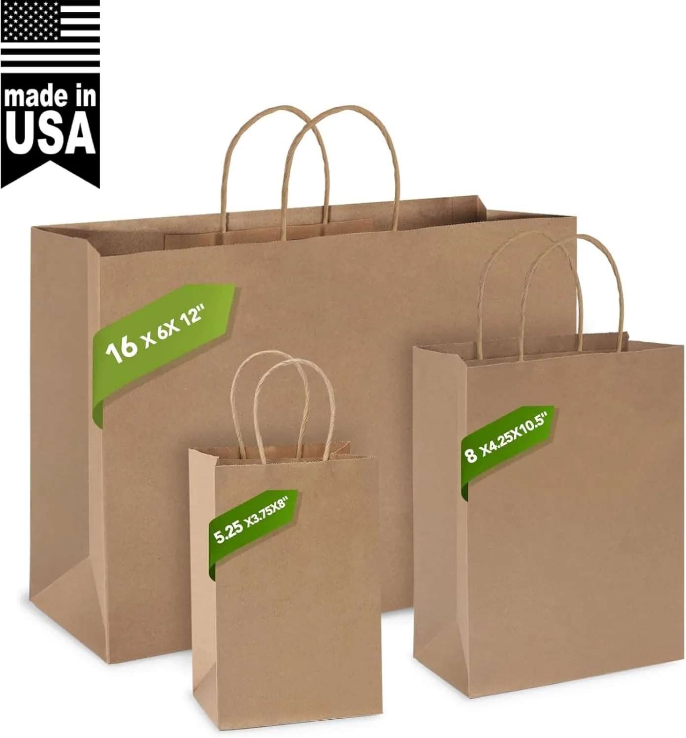 MESHA Shopping Bags 16x6x12'' 50pcs brown paper bags with handles bulk,Large Gift Bags for Small Business,Crafts Shop,Retail Bag Wedding Party Favor Bags