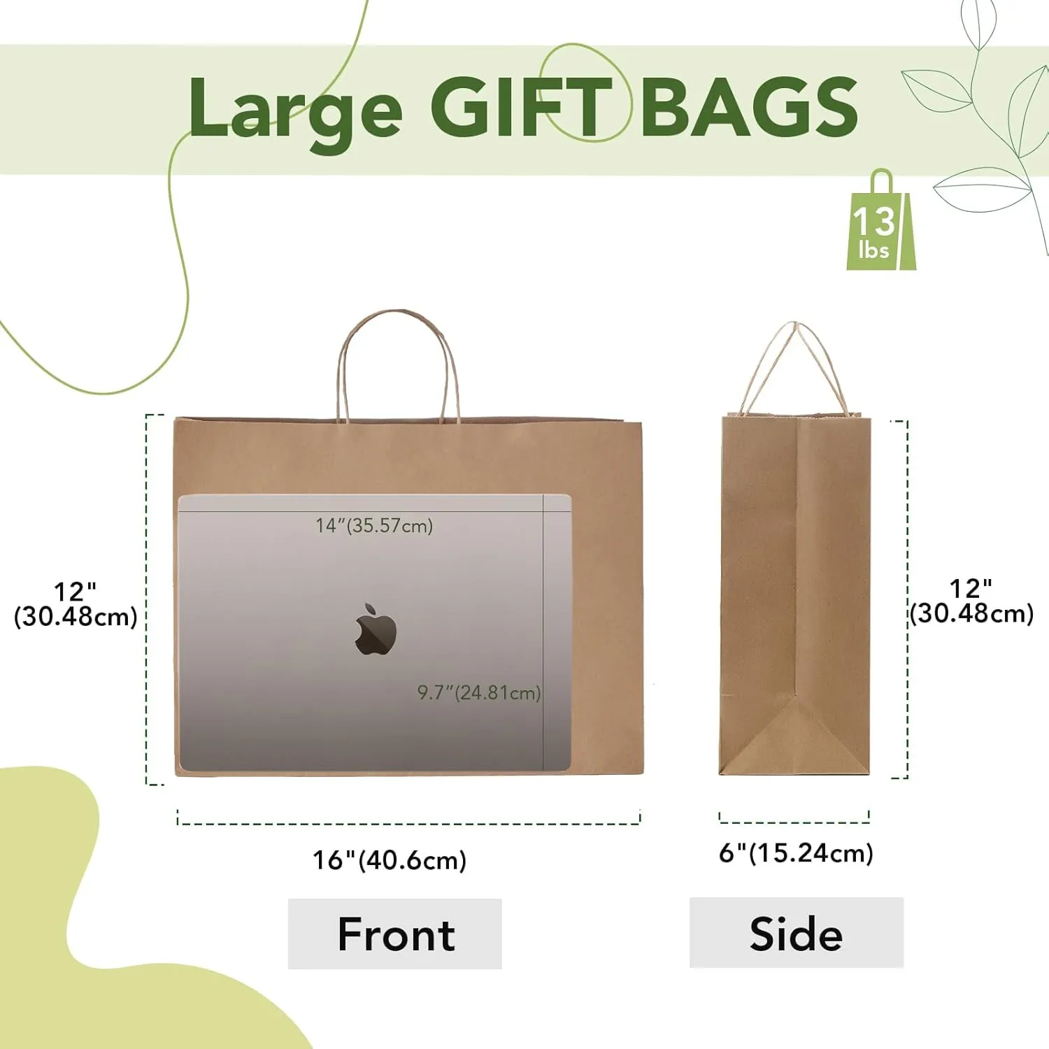 MESHA Shopping Bags 16x6x12'' 50pcs brown paper bags with handles bulk,Large Gift Bags for Small Business,Crafts Shop,Retail Bag Wedding Party Favor Bags