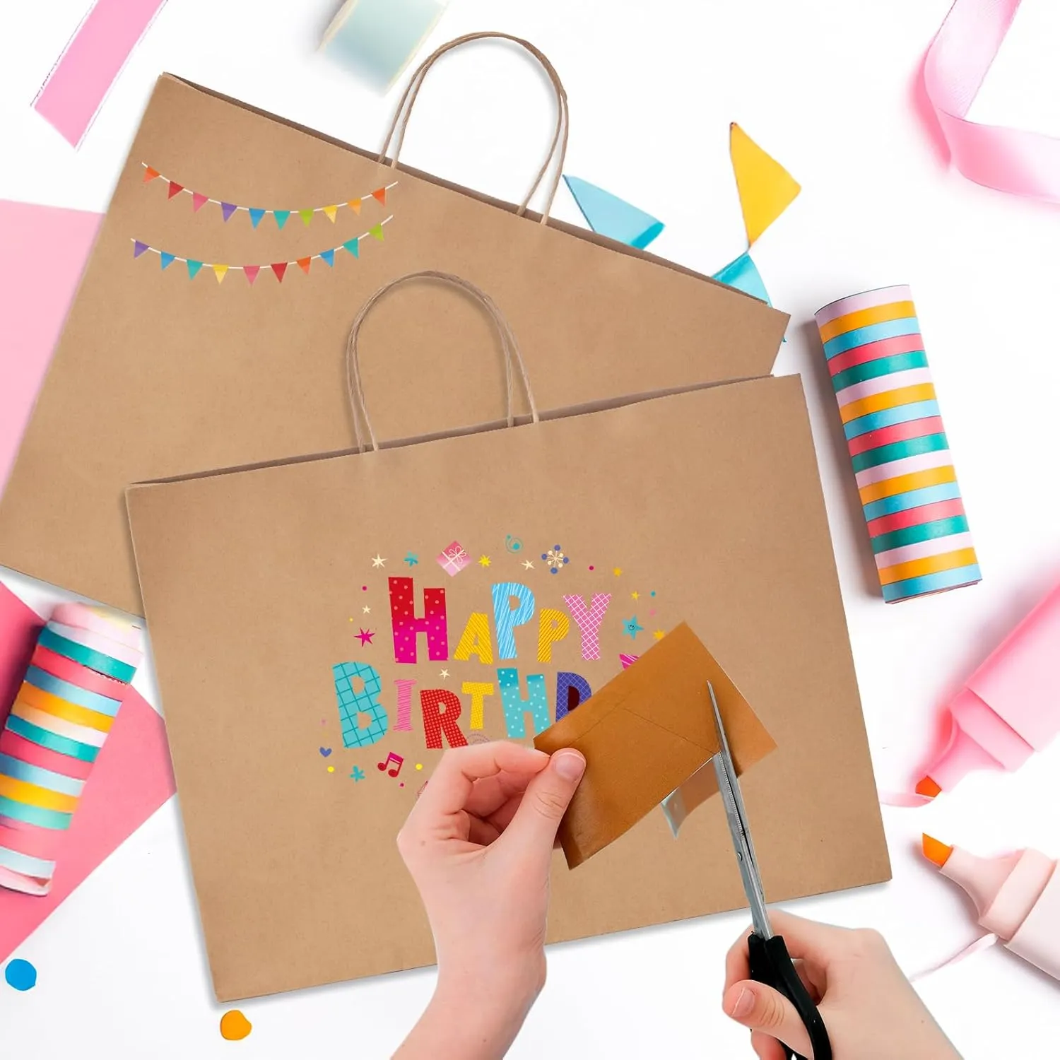 MESHA Shopping Bags 16x6x12'' 50pcs brown paper bags with handles bulk,Large Gift Bags for Small Business,Crafts Shop,Retail Bag Wedding Party Favor Bags