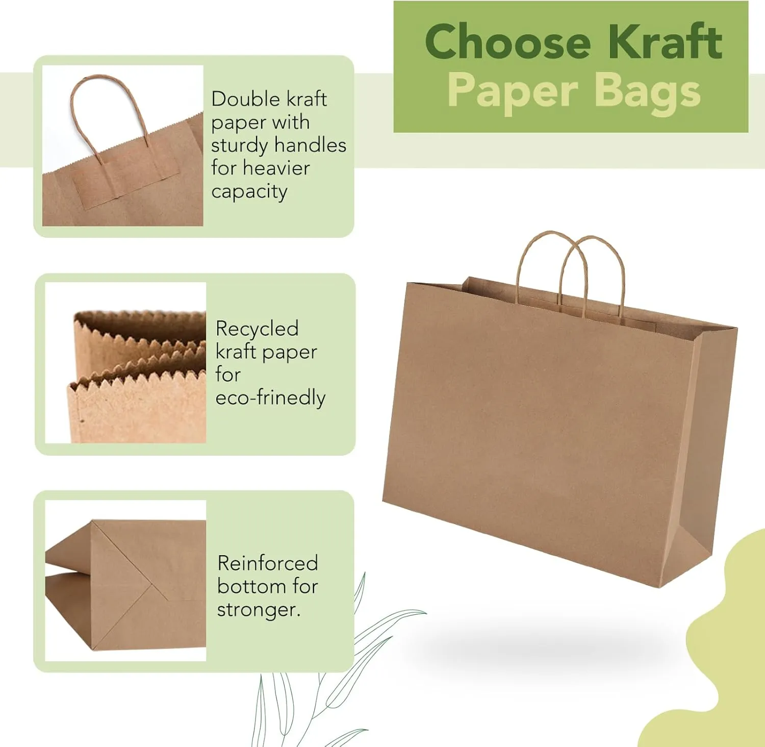 MESHA Shopping Bags 16x6x12'' 50pcs brown paper bags with handles bulk,Large Gift Bags for Small Business,Crafts Shop,Retail Bag Wedding Party Favor Bags