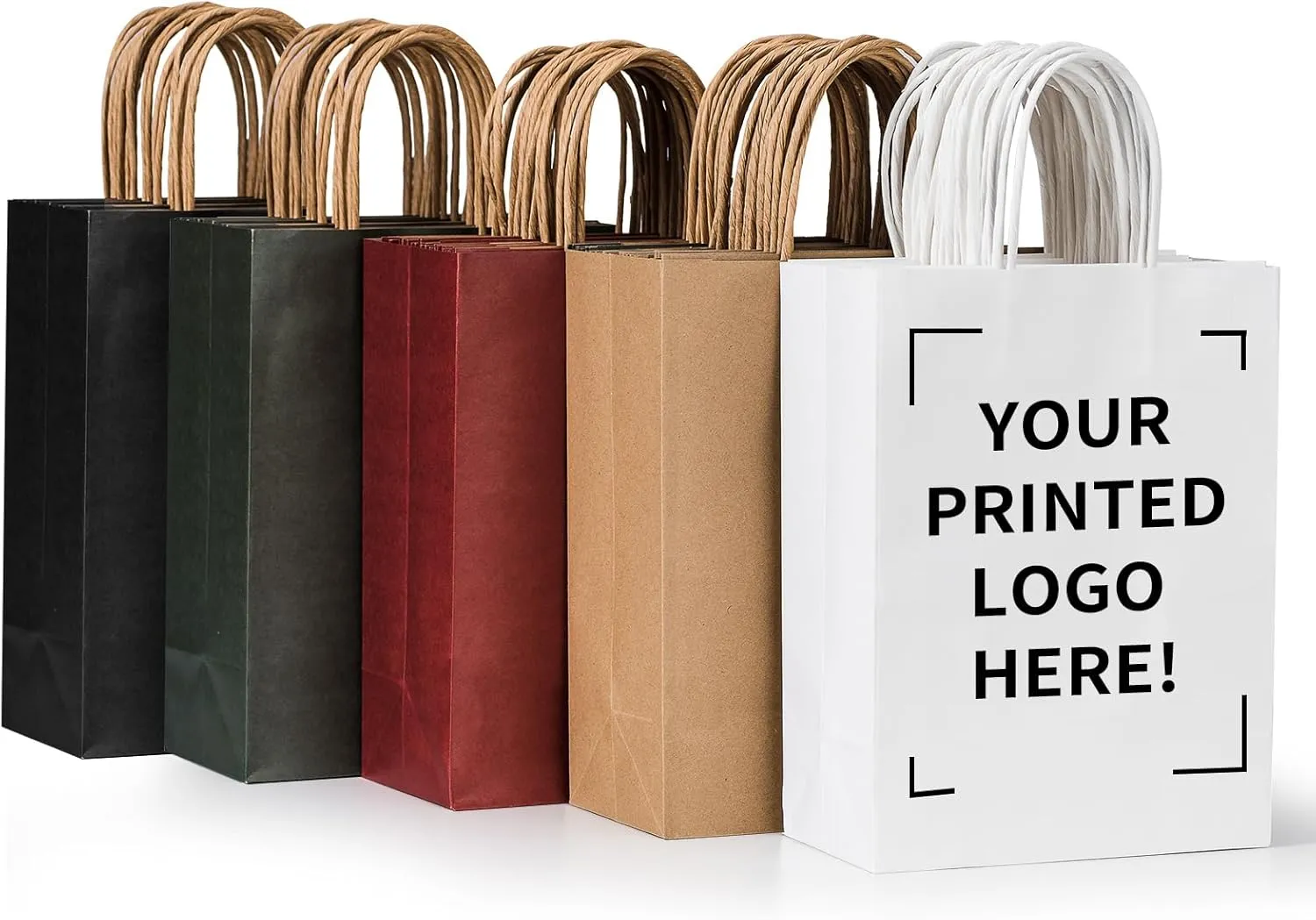 METAPRINT 50 PCS Custom Printed Kraft Paper Bags for Small Business, 8x4.5x10.8 Inch Small Size, Personalized Retail Gift Bags with Logo, Brown Shopping Paper bag with Handle, Goodie Bag