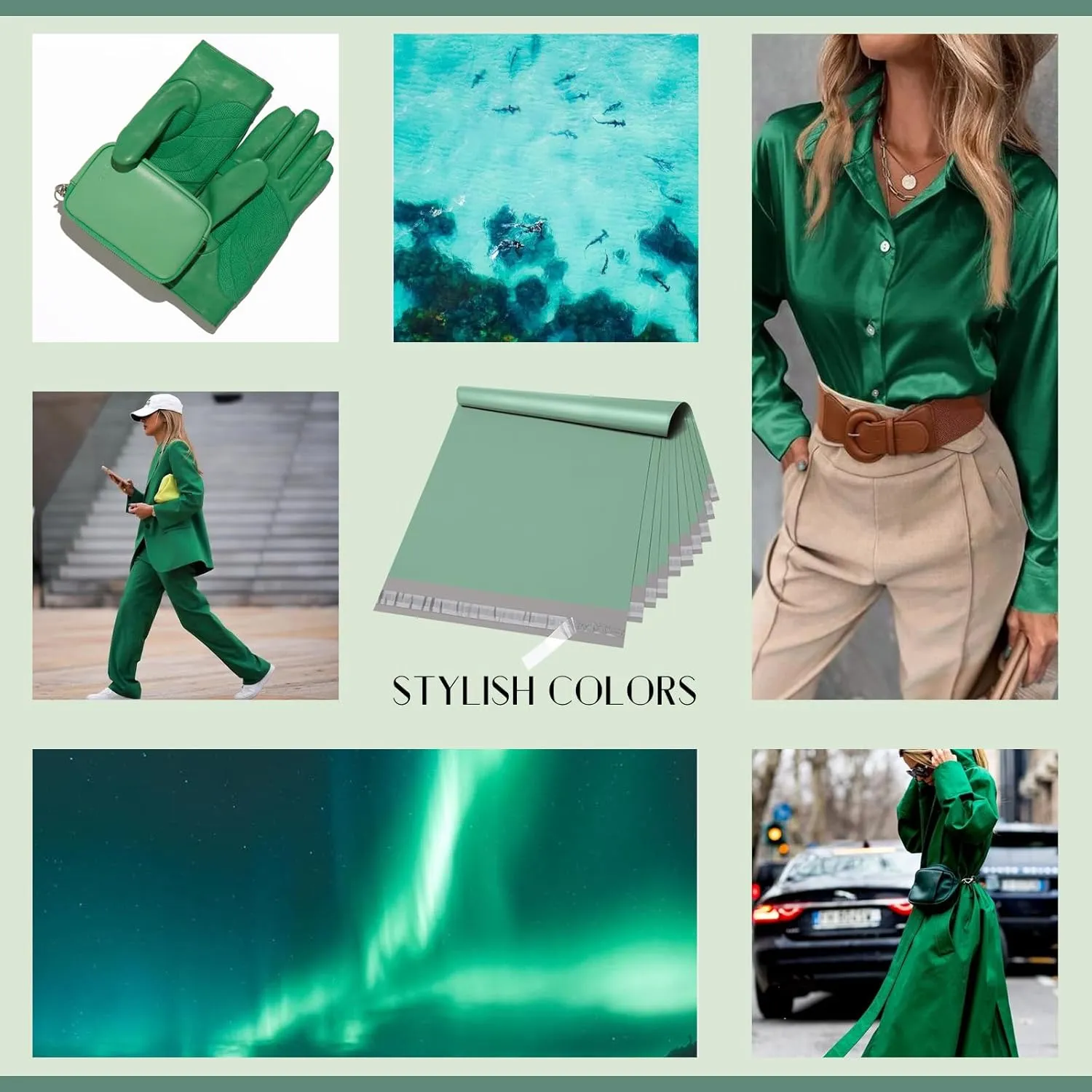Metronic Large Poly Mailers 14.5x19 50PC, Waterproof Shipping Bags for Clothing, Tear-resistant Shipping Supplies for Small Business, Strong Ahensive Self Seal Mailing envelopes in Grayed Jade Green