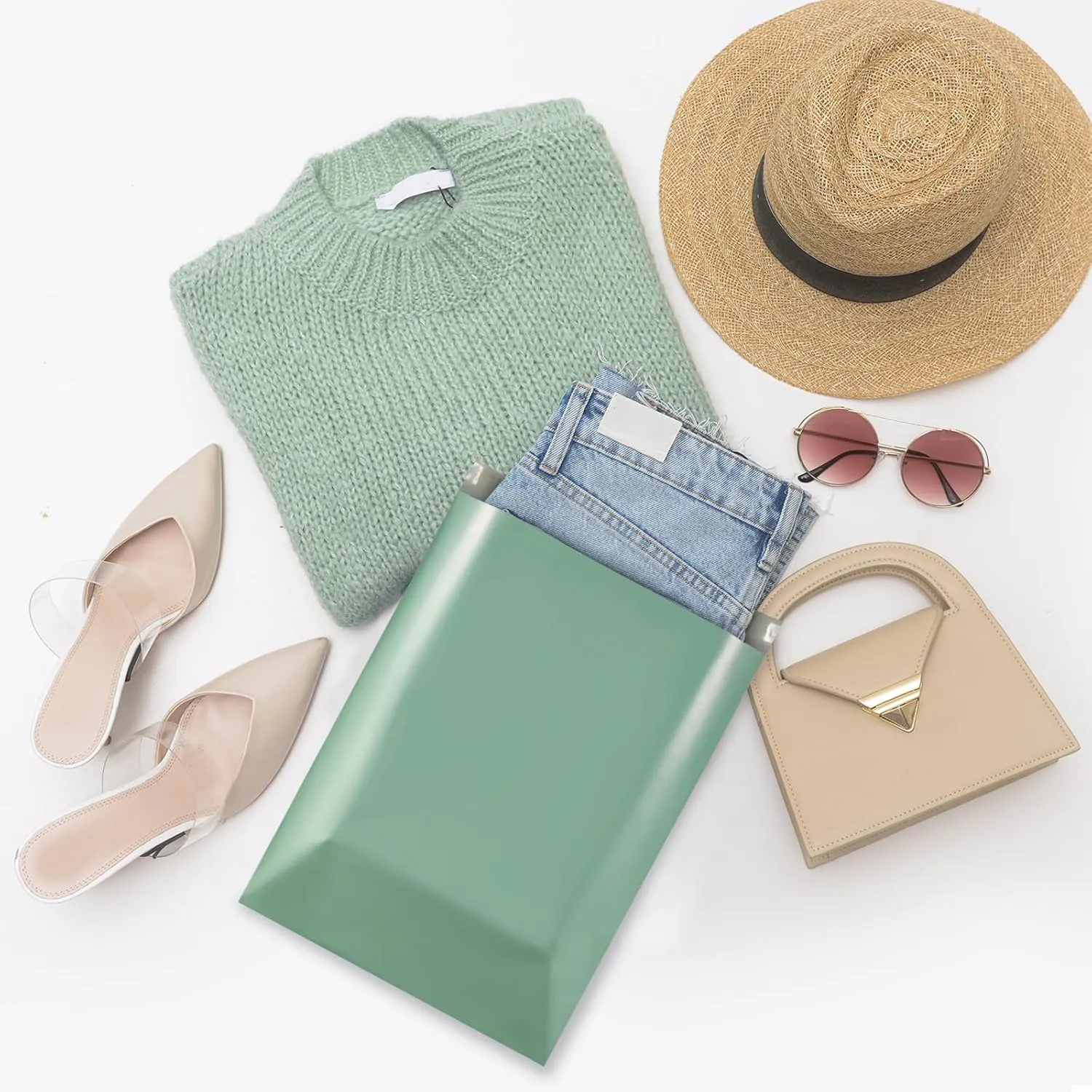 Metronic Large Poly Mailers 14.5x19 50PC, Waterproof Shipping Bags for Clothing, Tear-resistant Shipping Supplies for Small Business, Strong Ahensive Self Seal Mailing envelopes in Grayed Jade Green
