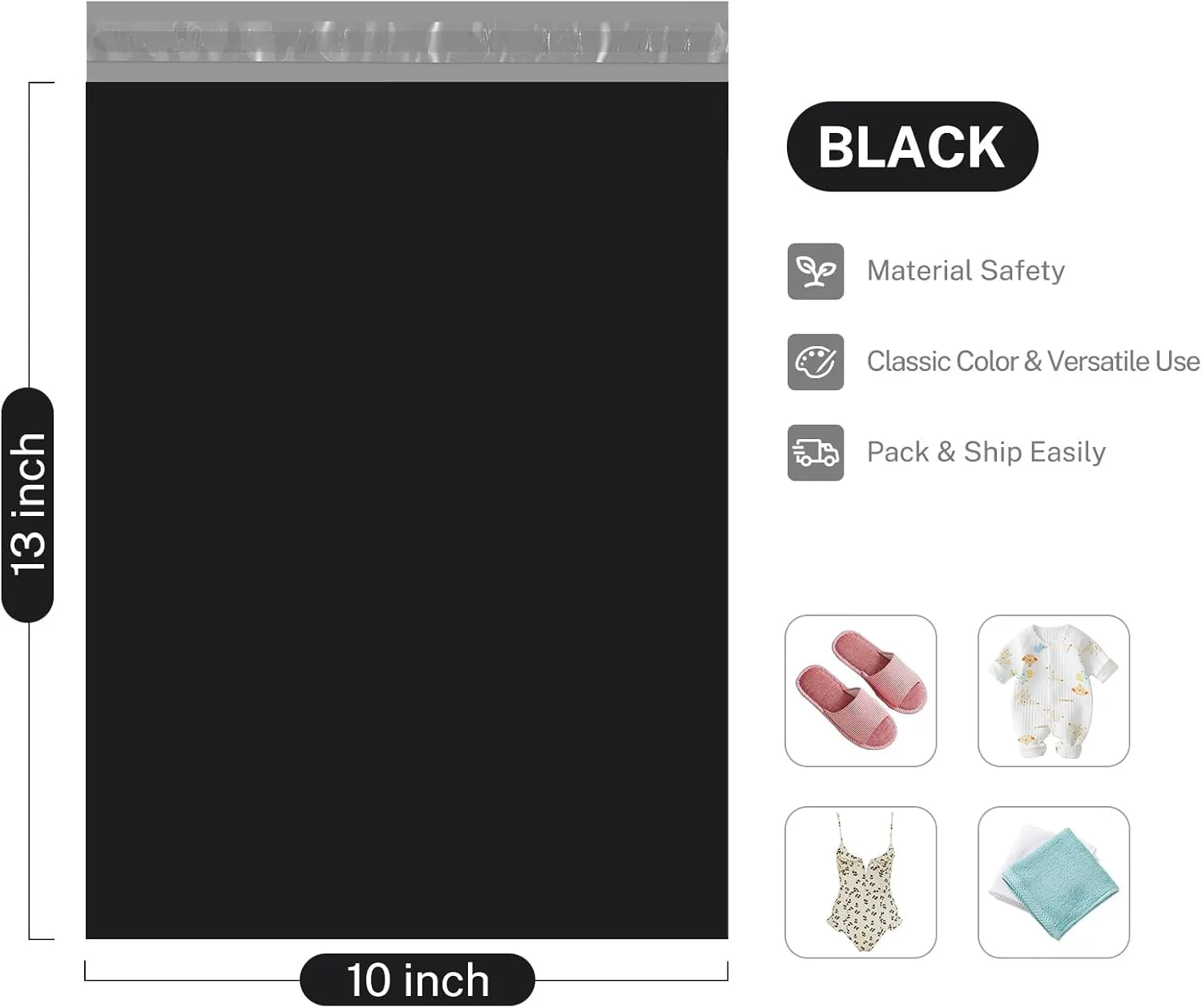 Metronic Poly Mailers 10x13 200 Pcs | Medium Size Shipping Bags for Clothing | Strong Adhensive Mailing Bags for Small Business, Shipping Envelopes, Tear-resistant Packing Bags in Black