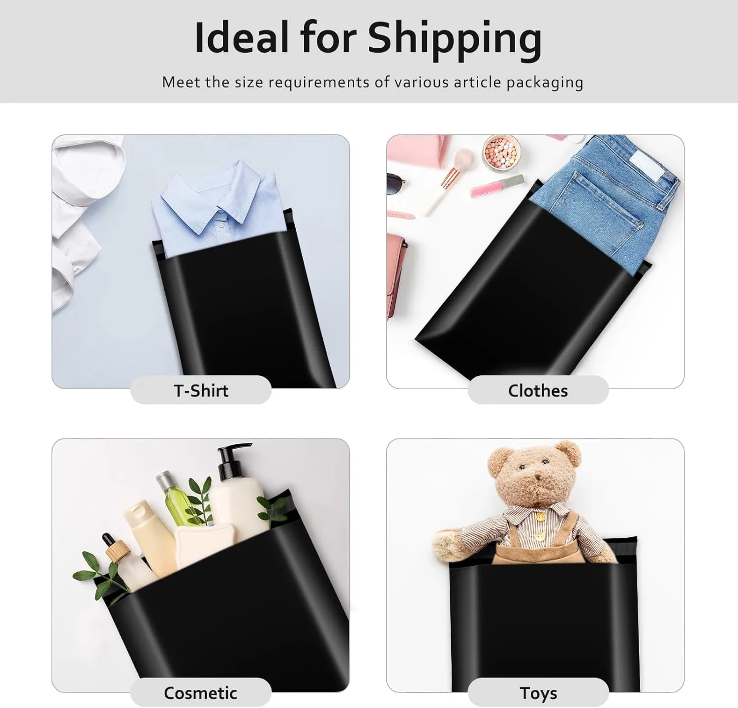 Metronic Poly Mailers 10x13 200 Pcs | Medium Size Shipping Bags for Clothing | Strong Adhensive Mailing Bags for Small Business, Shipping Envelopes, Tear-resistant Packing Bags in Black