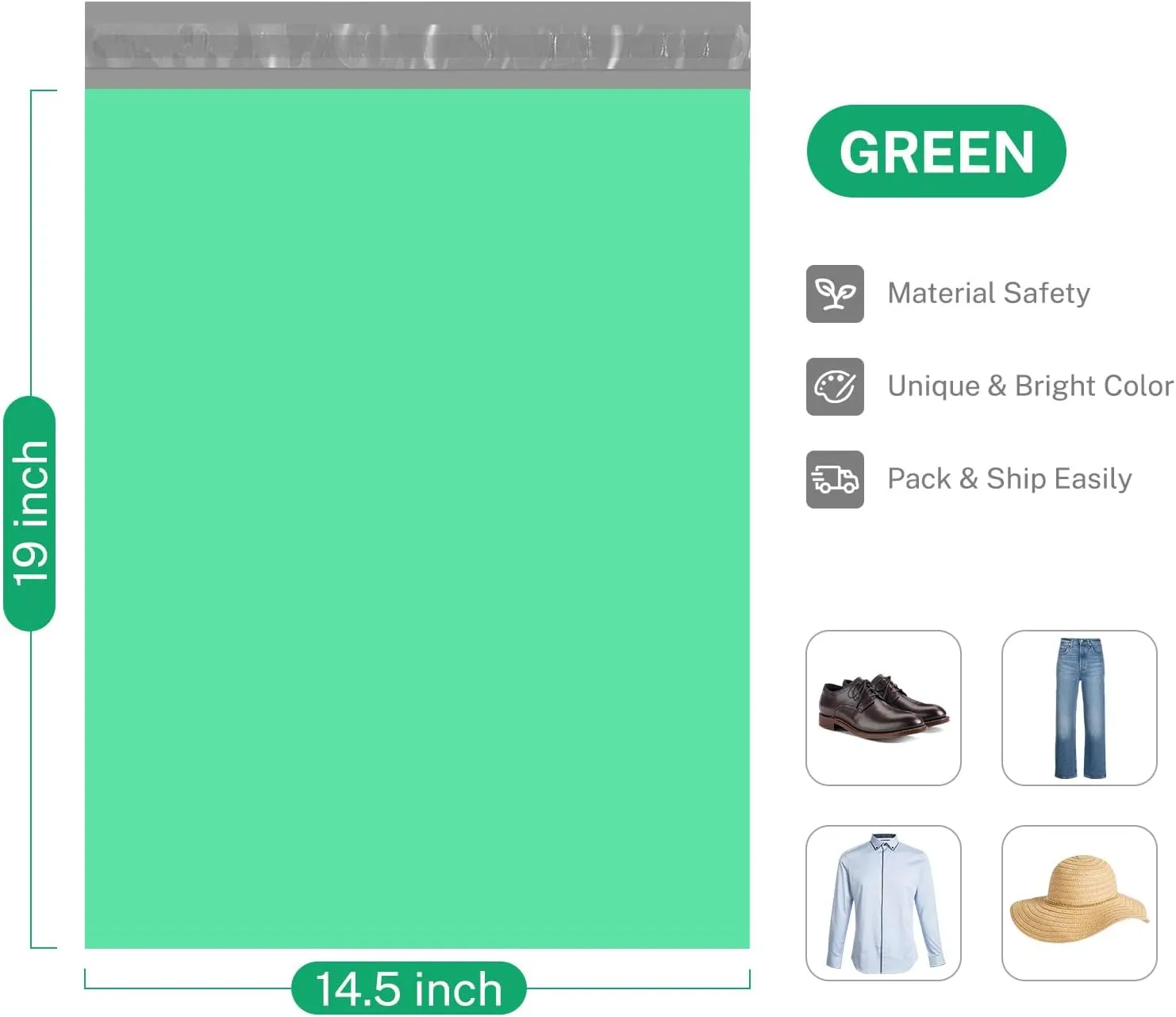 Metronic Poly Mailers 14.5x19 100 Pcs | Medium Size Shipping Bags for Clothes | Large Poly Mailer Bags, Shipping Envelopes, Mailing Bags for Small Business, Strong Adhensive Poly Bags Green