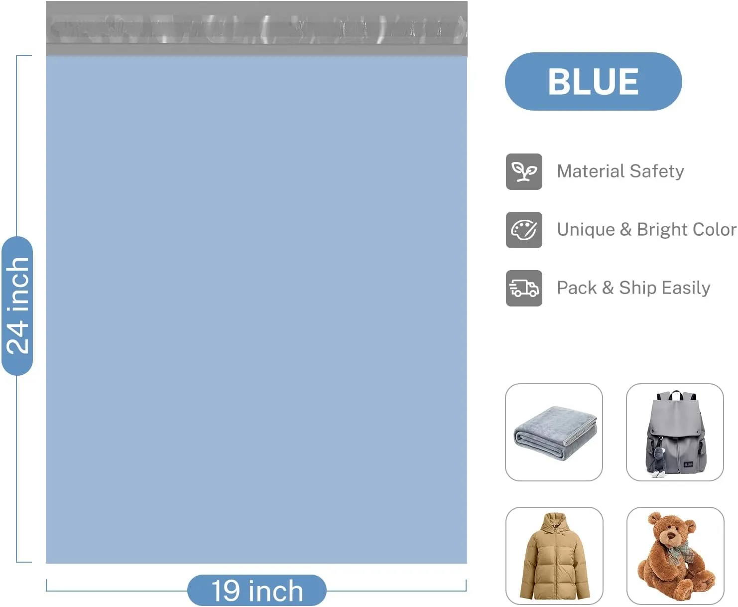 Metronic Poly Mailers 19x24 Inch 50 Pcs，Large Shipping Bags for Clothing, Strong Thick Mailing Bags with Self Adhesive Waterproof and Tear-Proof Large Package Bags for Small Business in Haze Blue