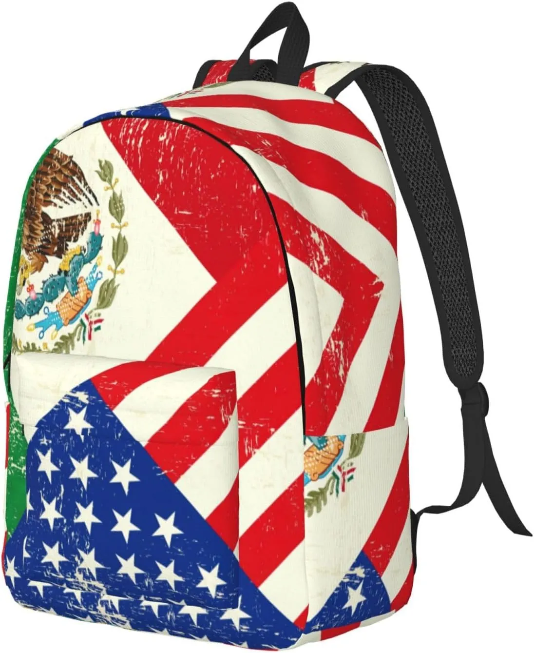 Mexican American Flag Print Canvas Backpack Women,Mens Travel Casual Daypack Bookbag For Laptop Work Travel Hiking