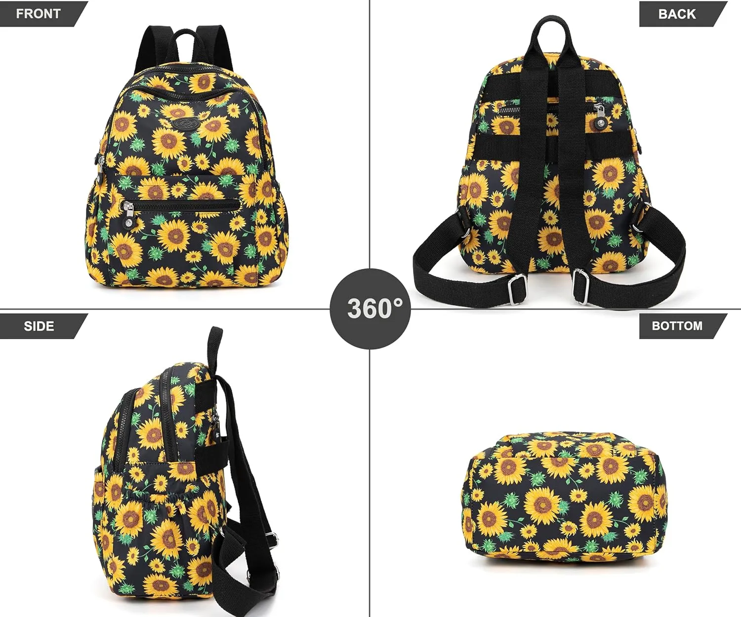 Mini Backpack Purse for Women,Small Nylon backpacks for Ladies Backpacks Women Anti Theft Travel Bag (Sun Flower)