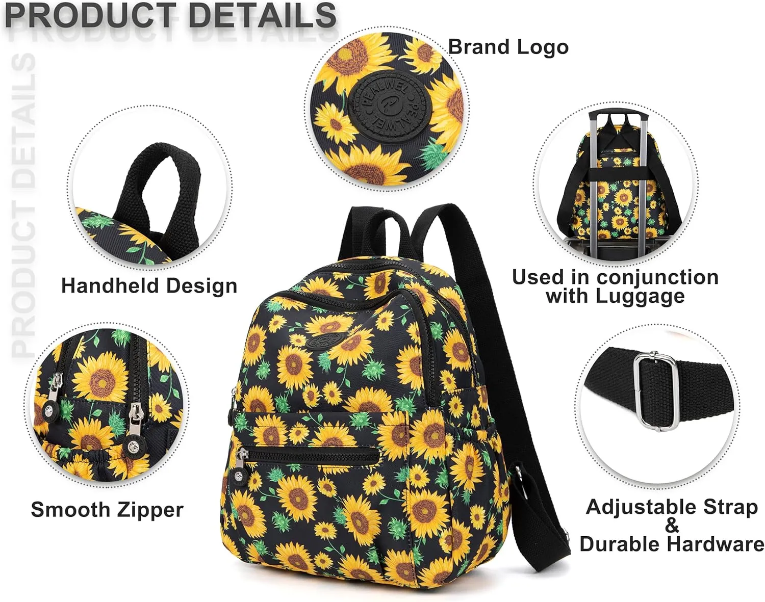 Mini Backpack Purse for Women,Small Nylon backpacks for Ladies Backpacks Women Anti Theft Travel Bag (Sun Flower)