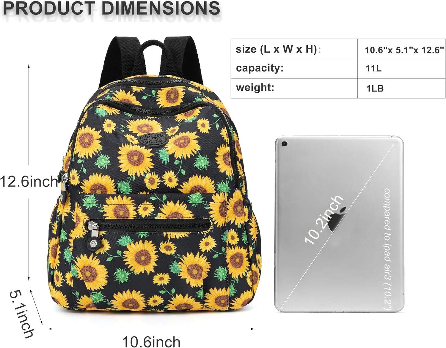Mini Backpack Purse for Women,Small Nylon backpacks for Ladies Backpacks Women Anti Theft Travel Bag (Sun Flower)