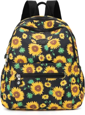 Mini Backpack Purse for Women,Small Nylon backpacks for Ladies Backpacks Women Anti Theft Travel Bag (Sun Flower)