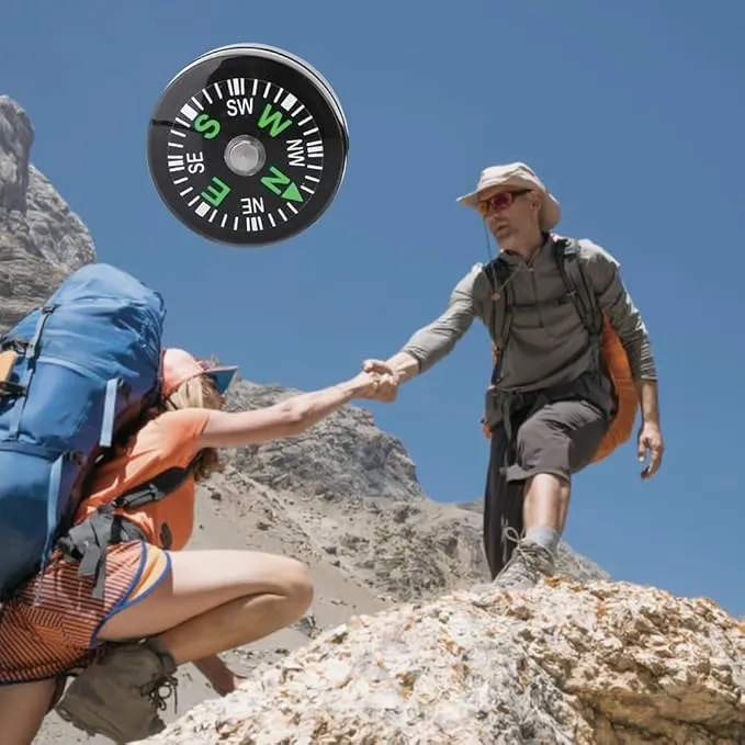 Mini Survival Compass, 12pcs Black Outdoor Camping Hiking Pocket Button Compass with Oil Liquid Filled Military Navigation Tool Professional Field Compasses for Kids Emergency Kits Boating Touring