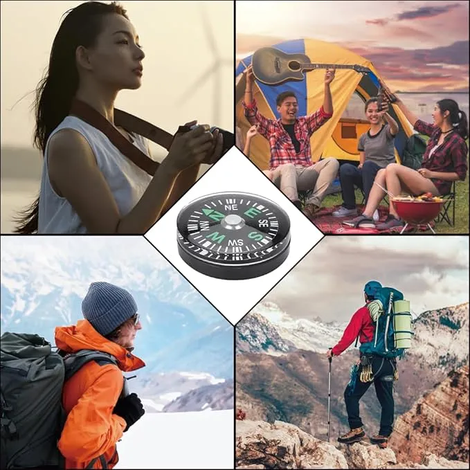Mini Survival Compass, 12pcs Black Outdoor Camping Hiking Pocket Button Compass with Oil Liquid Filled Military Navigation Tool Professional Field Compasses for Kids Emergency Kits Boating Touring