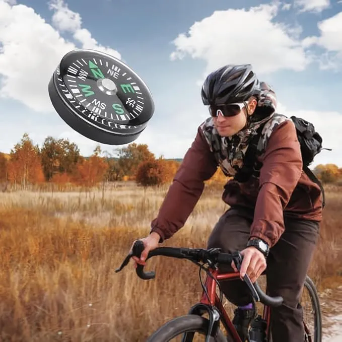 Mini Survival Compass, 12pcs Black Outdoor Camping Hiking Pocket Button Compass with Oil Liquid Filled Military Navigation Tool Professional Field Compasses for Kids Emergency Kits Boating Touring