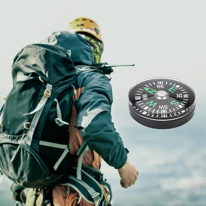 Mini Survival Compass, 12pcs Black Outdoor Camping Hiking Pocket Button Compass with Oil Liquid Filled Military Navigation Tool Professional Field Compasses for Kids Emergency Kits Boating Touring
