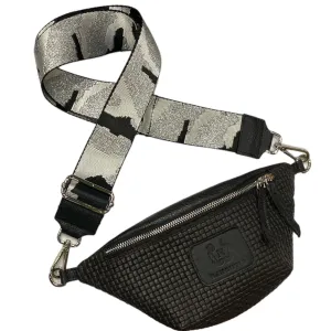 MINI.BLACK WOVEN LEATHER BELT BAG