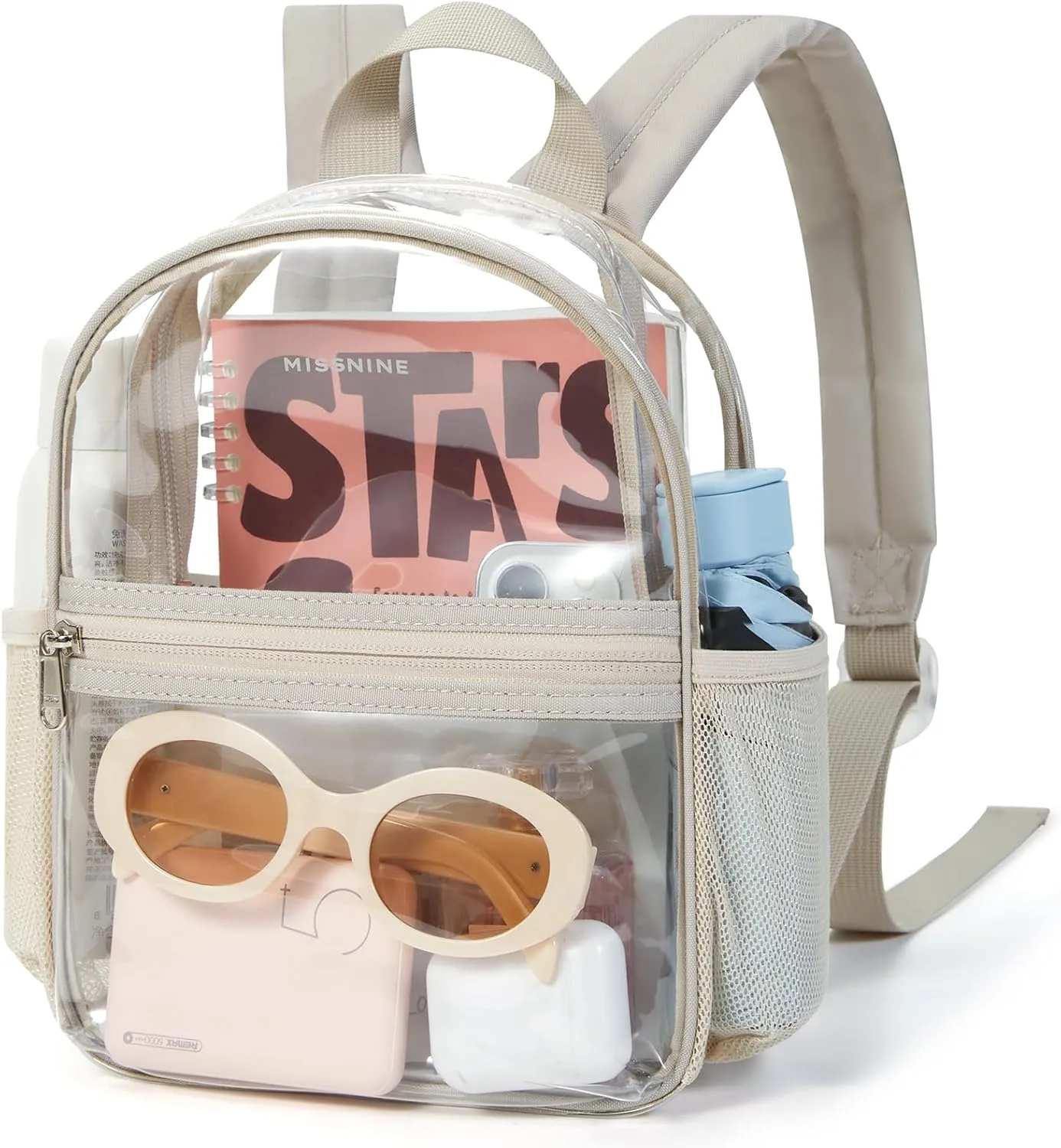 Missnine Clear Mini Backpack Stadium Approved, Thick PVC Mini Clear Bag for Sport Events, Concert, Festival
