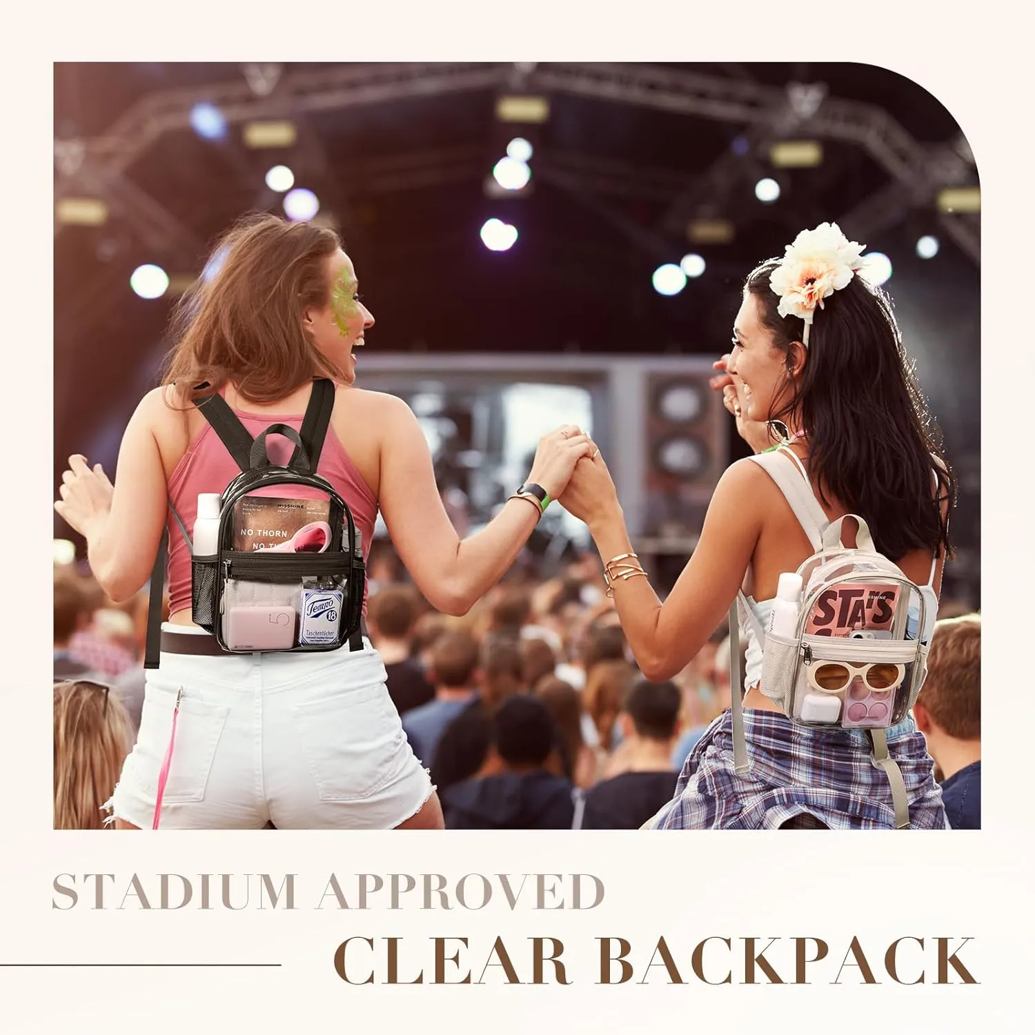 Missnine Clear Mini Backpack Stadium Approved, Thick PVC Mini Clear Bag for Sport Events, Concert, Festival