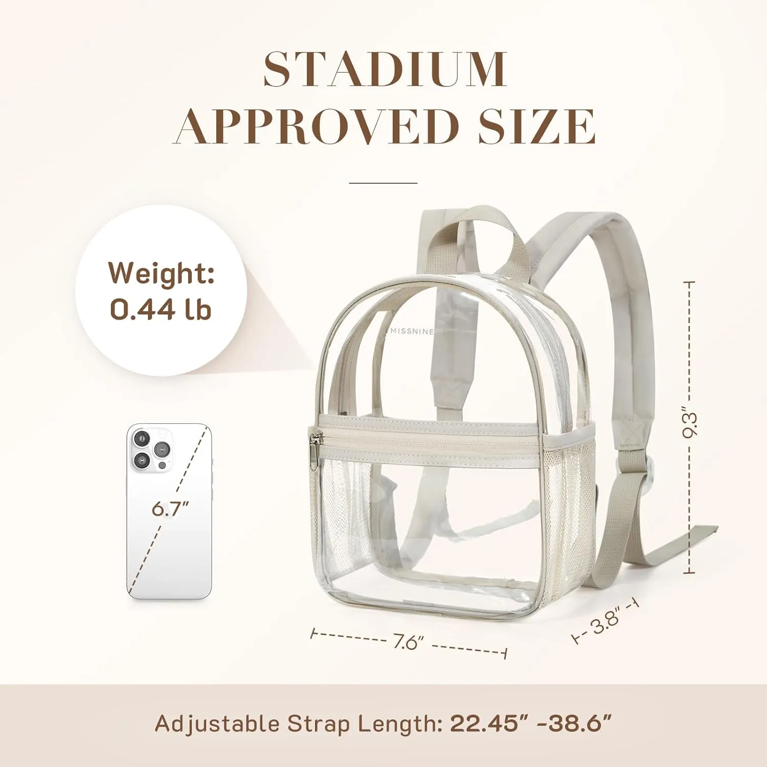 Missnine Clear Mini Backpack Stadium Approved, Thick PVC Mini Clear Bag for Sport Events, Concert, Festival